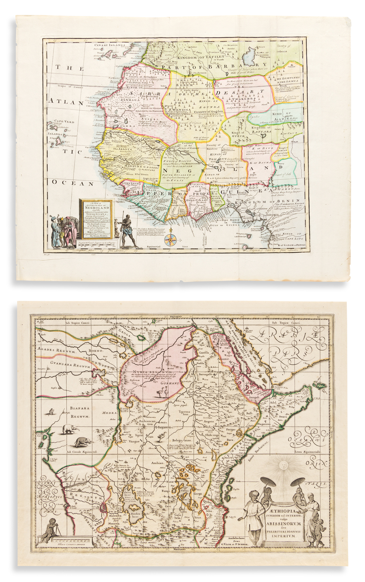 (AFRICA.) Two hand-colored engraved maps.